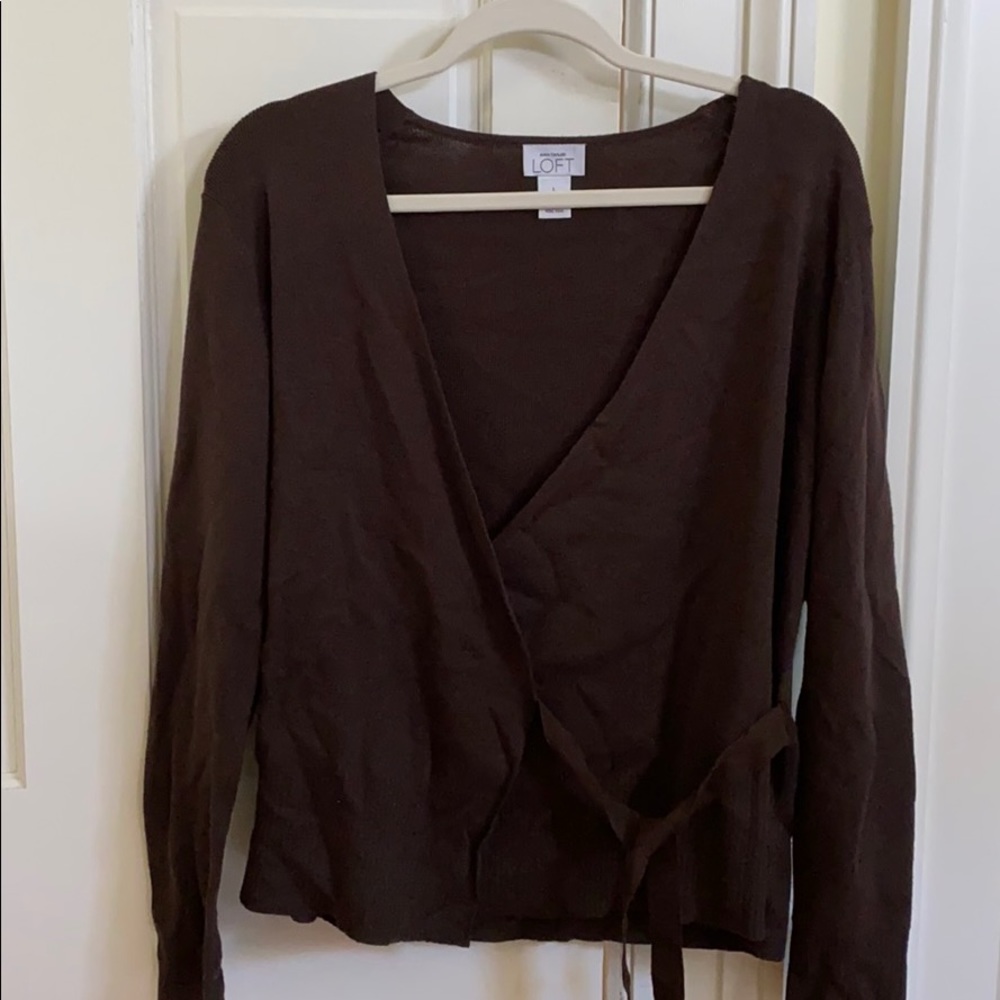 Brown Wrap Long Sleeve sweater with tie